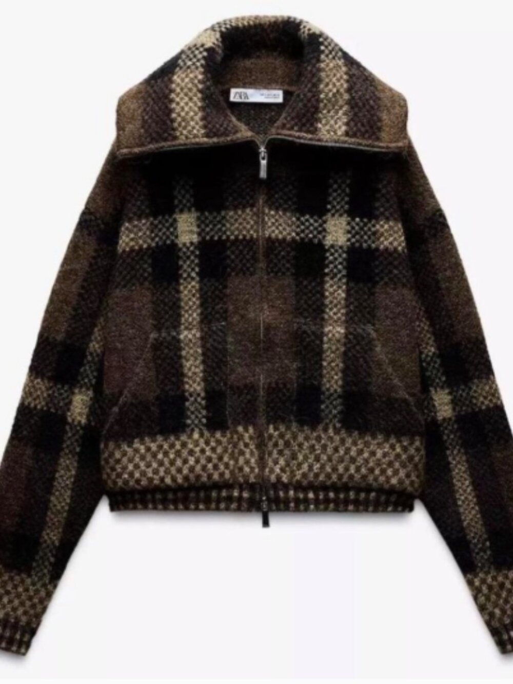 Zara Brown Plaid Knit Zip-Up jacket - Picture 7 of 7